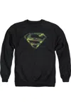 Gildan Superman Distressed Camo Shield Adult Crewneck Sweatshirt In Black