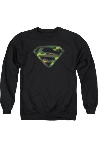 Gildan Superman Distressed Camo Shield Adult Crewneck Sweatshirt In Black