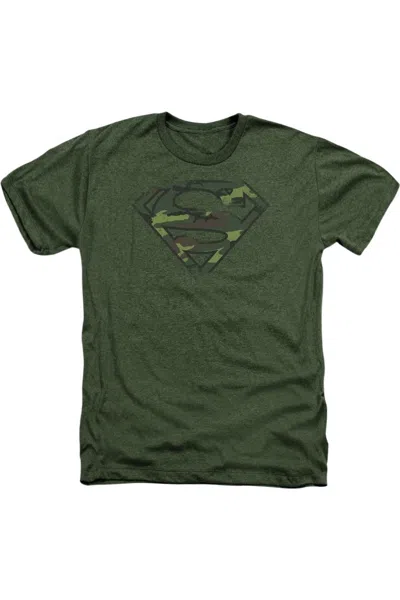 Gildan Superman Distressed Camo Shield Adult Heather Tee / T-shirt In Green