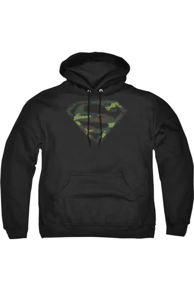 Gildan Superman Distressed Camo Shield Adult Pull Over Hoodie / Hooded Sweatshirt In Black