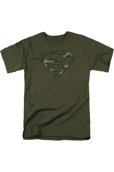 Gildan Superman Distressed Camo Shield Short Sleeve Adult Tee / T-shirt In Green