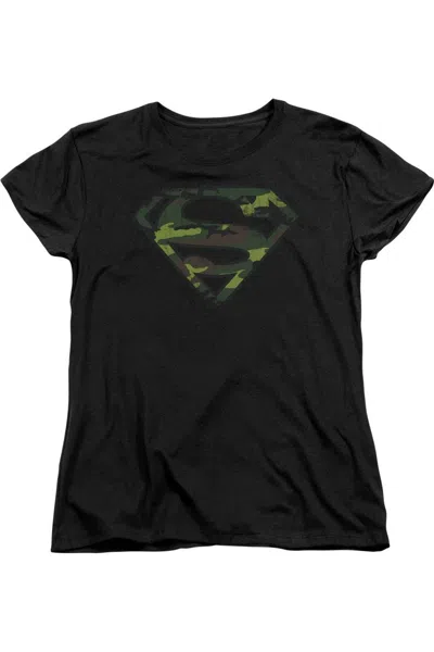 Gildan Superman Distressed Camo Shield Short Sleeve Women´s Tee / T-shirt In Black