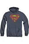 Gildan Superman Distressed Shield Adult Heather Hoodie / Hooded Sweatshirt In Blue