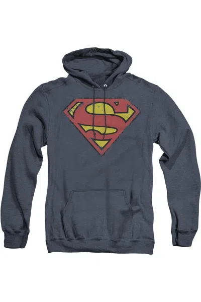 Gildan Superman Distressed Shield Adult Heather Hoodie / Hooded Sweatshirt In Blue