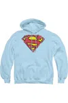 Gildan Superman Distressed Shield Adult Pull Over Hoodie / Hooded Sweatshirt In Blue