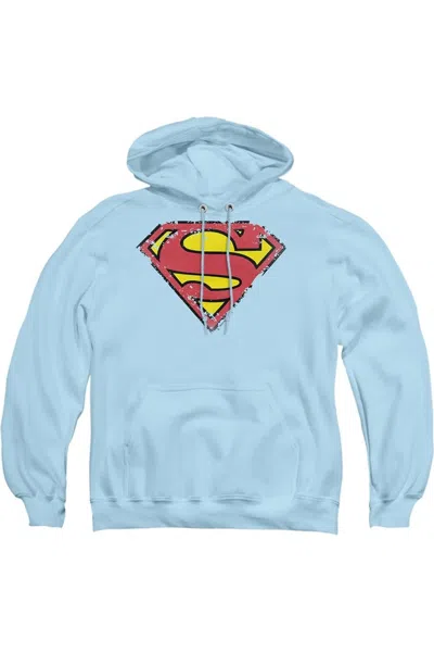 Gildan Superman Distressed Shield Adult Pull Over Hoodie / Hooded Sweatshirt In Blue