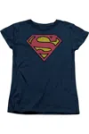Gildan Superman Distressed Shield Short Sleeve Womens Tee / T-shirt In Blue