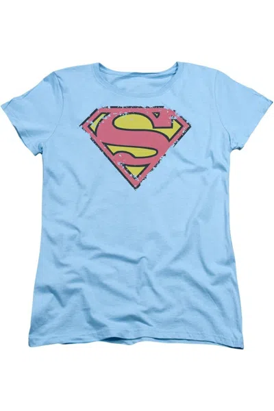 Gildan Superman Distressed Shield Short Sleeve Womens Tee / T-shirt In Blue