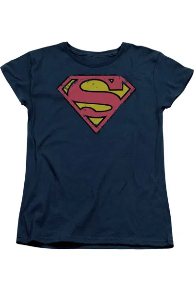 Gildan Superman Distressed Shield Short Sleeve Womens Tee / T-shirt In Blue