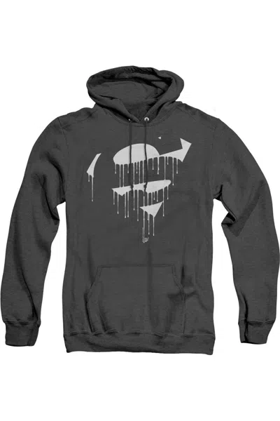 Gildan Superman Dripping Shield Adult Heather Hoodie / Hooded Sweatshirt In Black