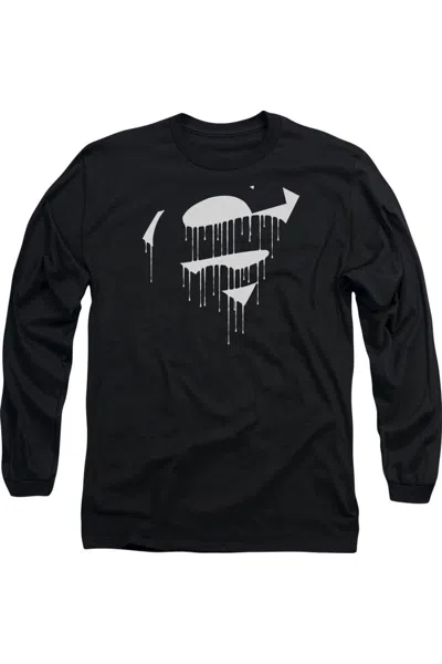 Gildan Superman Dripping Shield Long Sleeve Adult Tee / T-shirt In Black