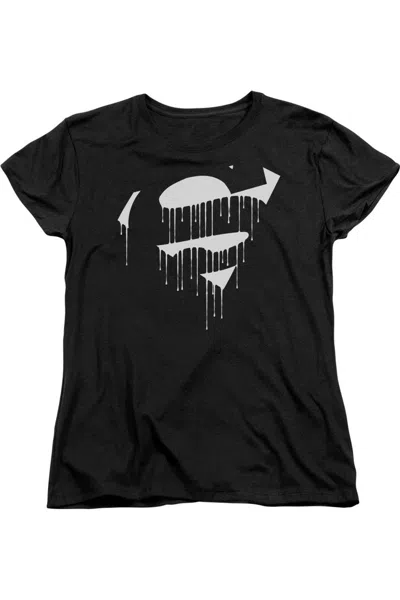 Gildan Superman Dripping Shield Short Sleeve Womens Tee / T-shirt In Black