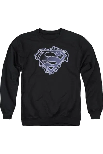 Gildan Superman Electric Supes Shield Adult Crewneck Sweatshirt In Black