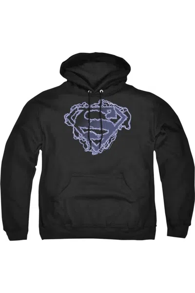 Gildan Superman Electric Supes Shield Adult Pull Over Hoodie / Hooded Sweatshirt In Black