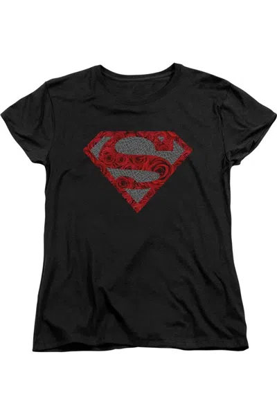 Gildan Superman Elephant Rose Shield Short Sleeve Womens Tee / T-shirt In Black