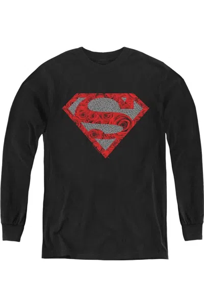 Gildan Kids' Superman Elephant Rose Shield Youth Long Sleeve Tee / T-shirt In Black