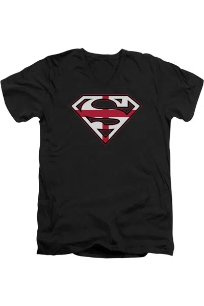 Gildan Superman English Shield Short Sleeve Adult V Neck Tee / T-shirt In Black