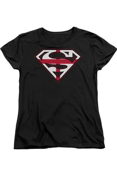 Gildan Superman English Shield Short Sleeve Womens Tee / T-shirt In Black