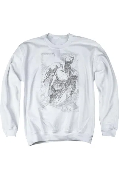 Gildan Superman Exploding Space Sketch Adult Crewneck Sweatshirt In White