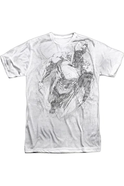 Gildan Superman Exploding Space Sketch Short Sleeve Adult Poly Crew Tee / T-shirt In White