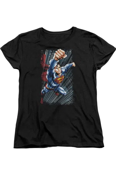 Gildan Superman Faster Than Short Sleeve Womens Tee / T-shirt In Black