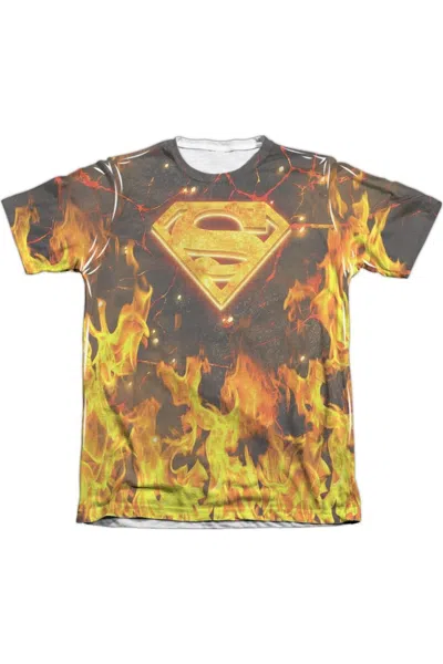 Gildan Superman Fire Logo Adult Poly/cotton Short Sleeve Tee / T-shirt In White