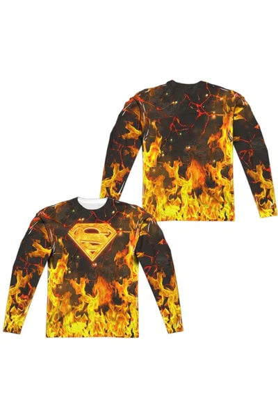 Gildan Superman Fire Logo (front/back Print) Long Sleeve Adult Poly Crew Tee / T-shirt In Multi