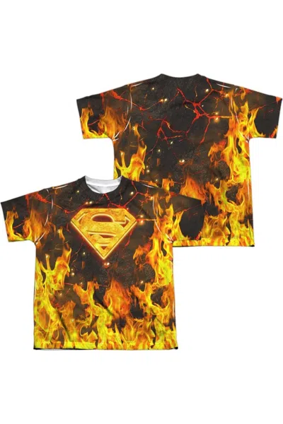 Gildan Kids' Superman Fire Logo (front/back Print) Short Sleeve Youth Poly Crew Tee / T-shirt In Multi
