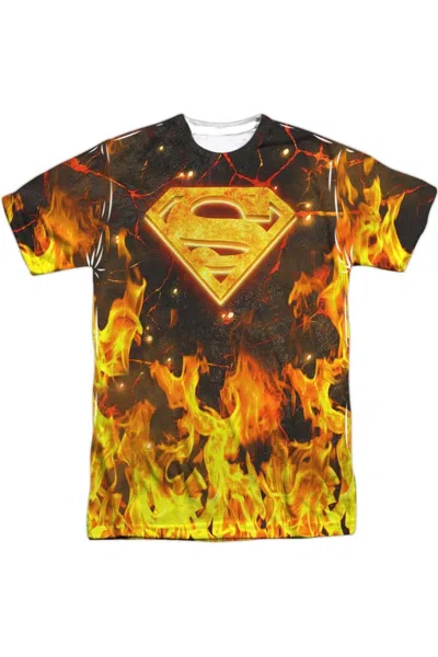Gildan Superman Fire Logo Short Sleeve Adult Poly Crew Tee / T-shirt In White