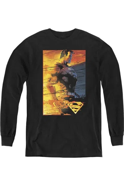 Gildan Kids' Superman Fireproof Youth Long Sleeve Tee / T-shirt In Black