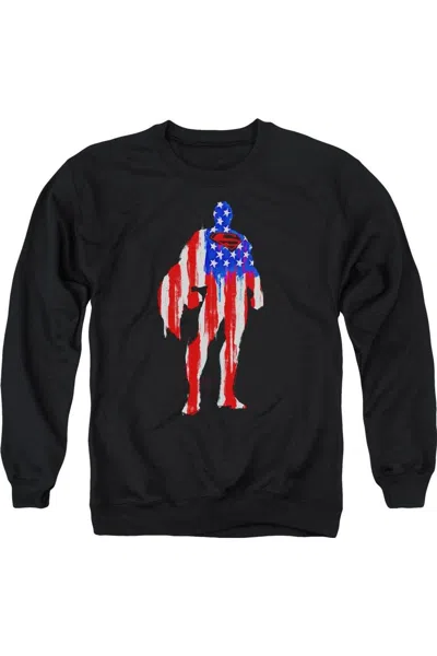 Gildan Superman Flag Silhouette Adult Crewneck Sweatshirt In Black