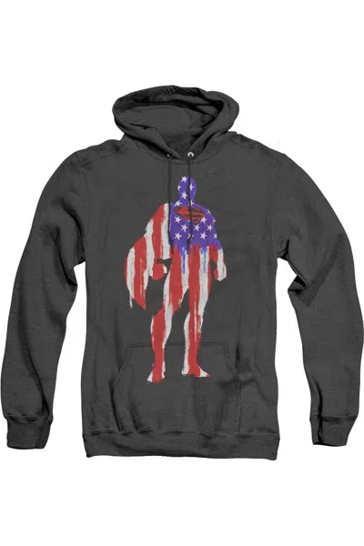 Gildan Superman Flag Silhouette Adult Heather Hoodie / Hooded Sweatshirt In Black