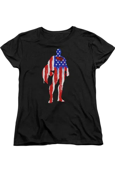 Gildan Superman Flag Silhouette Short Sleeve Women´s Tee / T-shirt In Black
