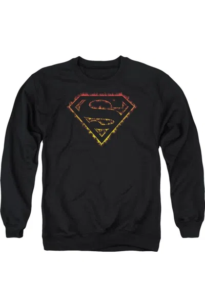 Gildan Superman Flame Outlined Logo Adult Crewneck Sweatshirt In Black