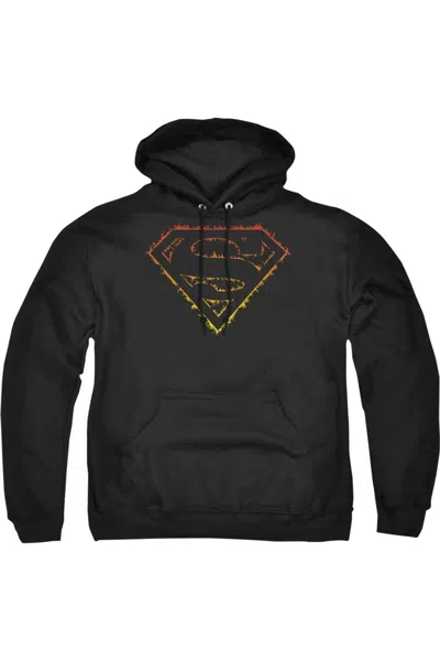 Gildan Superman Flame Outlined Logo Adult Pull Over Hoodie / Hooded Sweatshirt In Black