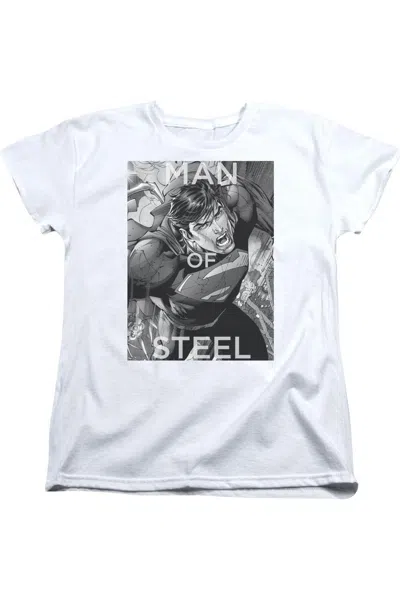 Gildan Superman Flight Of Steel Short Sleeve Womens Tee / T-shirt In White