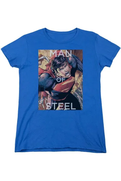 Gildan Superman Flight Of Steel Short Sleeve Womens Tee / T-shirt In Blue