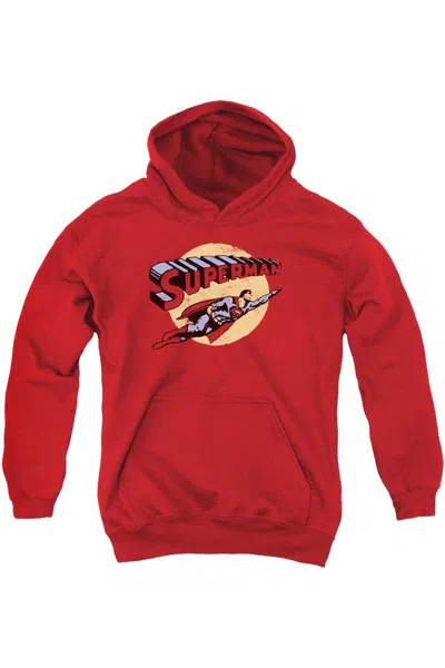 Gildan Kids' Superman Fly By Youth Pull Over Hoodie / Hooded Sweatshirt In Red