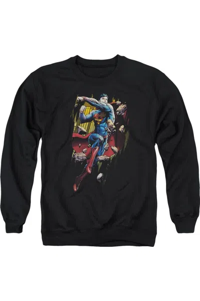 Gildan Superman Flying Determination Adult Crewneck Sweatshirt In Black