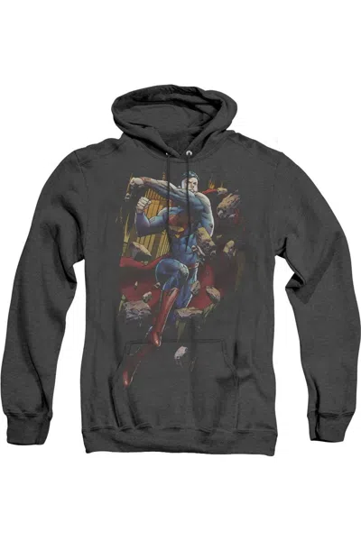 Gildan Superman Flying Determination Adult Heather Hoodie / Hooded Sweatshirt In Black