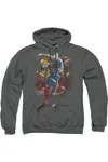 Gildan Superman Flying Determination Adult Pull Over Hoodie / Hooded Sweatshirt In Black