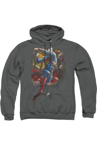Gildan Superman Flying Determination Adult Pull Over Hoodie / Hooded Sweatshirt In Black