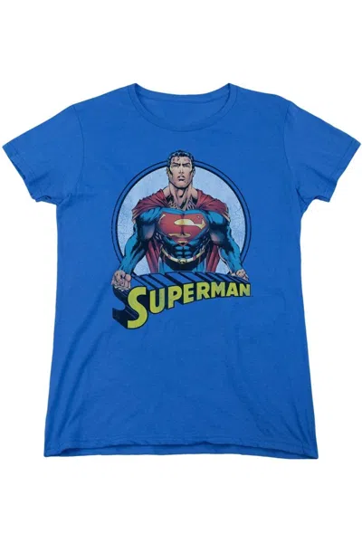 Gildan Superman Flying High Again Short Sleeve Womens Tee / T-shirt In Blue