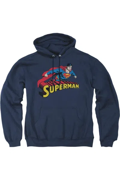 Gildan Superman Flying Over Adult Pull Over Hoodie / Hooded Sweatshirt In Blue