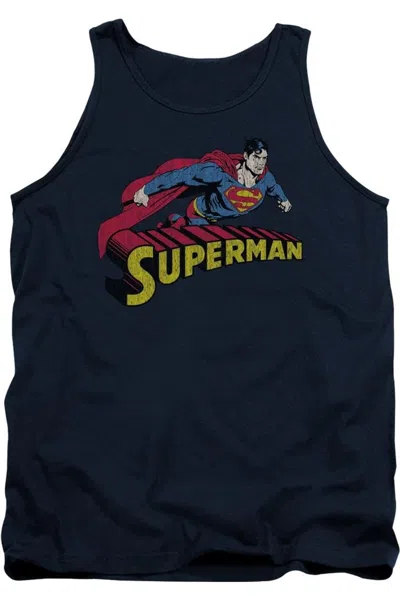 Gildan Superman Flying Over Adult Tank Top In Blue