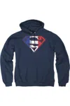 Gildan Superman French Shield Adult Pull Over Hoodie / Hooded Sweatshirt In Blue