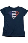 Gildan Superman French Shield Short Sleeve Womens Tee / T-shirt In Blue