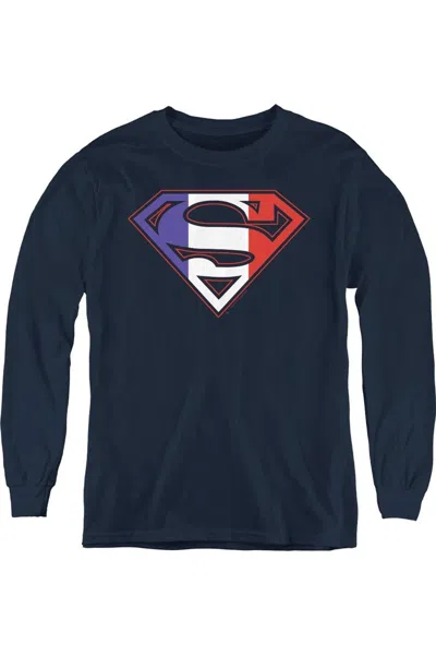 Gildan Kids' Superman French Shield Youth Long Sleeve Tee / T-shirt In Blue