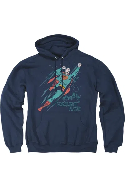 Gildan Superman Frequent Flyer Adult Pull Over Hoodie / Hooded Sweatshirt In Blue
