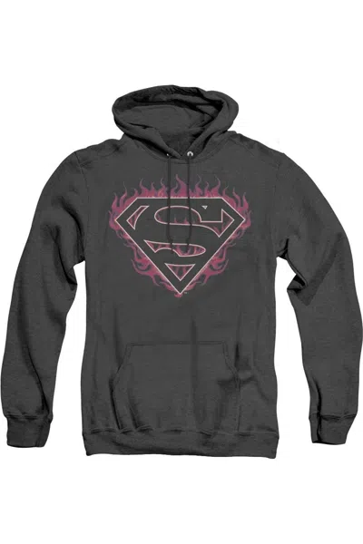 Gildan Superman Fuchsia Flames Adult Heather Hoodie / Hooded Sweatshirt In Black